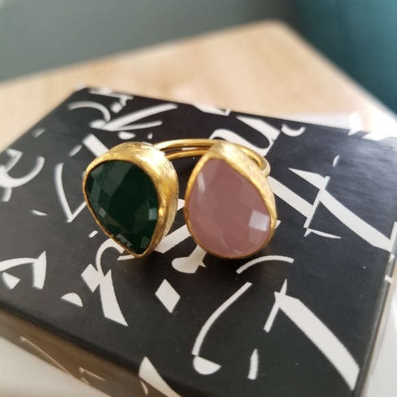 Moroccan DOUBLE STONE RING..24K PLATED - Picture 5 of 7